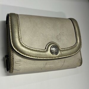 Coach Tri Fold Cream Gold Leather Snap Wallet